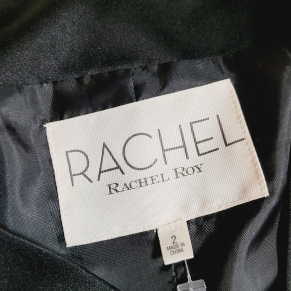 Rachel by Rachel Roy Cropped Black Asymmetrical Jacket Zippered Sateen Purple 2 - Picture 5 of 15